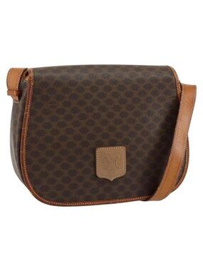 Authentic CELINE Macadam Canvas Shoulder Bag PVC Brown Gold